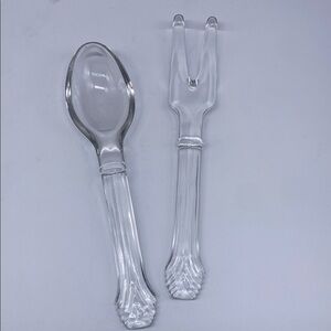 Large Clear Glass Fork/Spoon and Holder